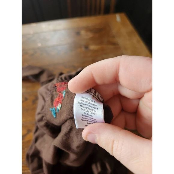 Johnny Was brown vneck embroidered boho elastic waist cotton dress sz S - Picture 3 of 4